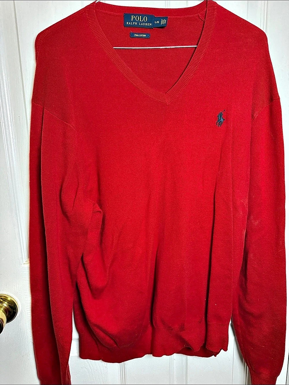 Polo Ralph Lauren Pima Cotton V-Neck Sweater Red Large